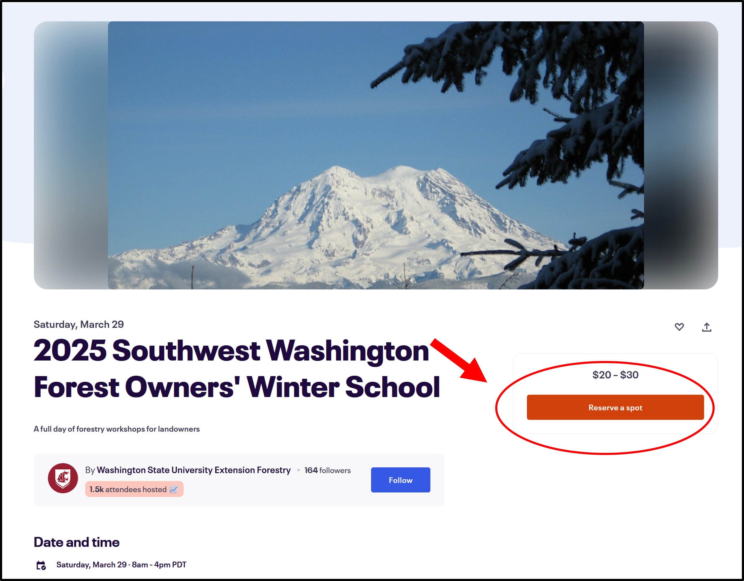 Registration page with reserve a spot button circled.