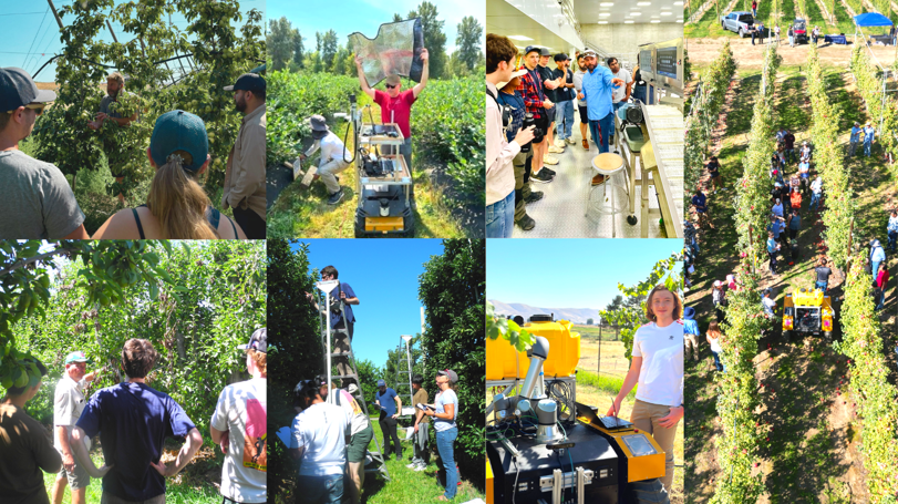 collage of outdoor science activities in agriculture, with students trying things hands-on