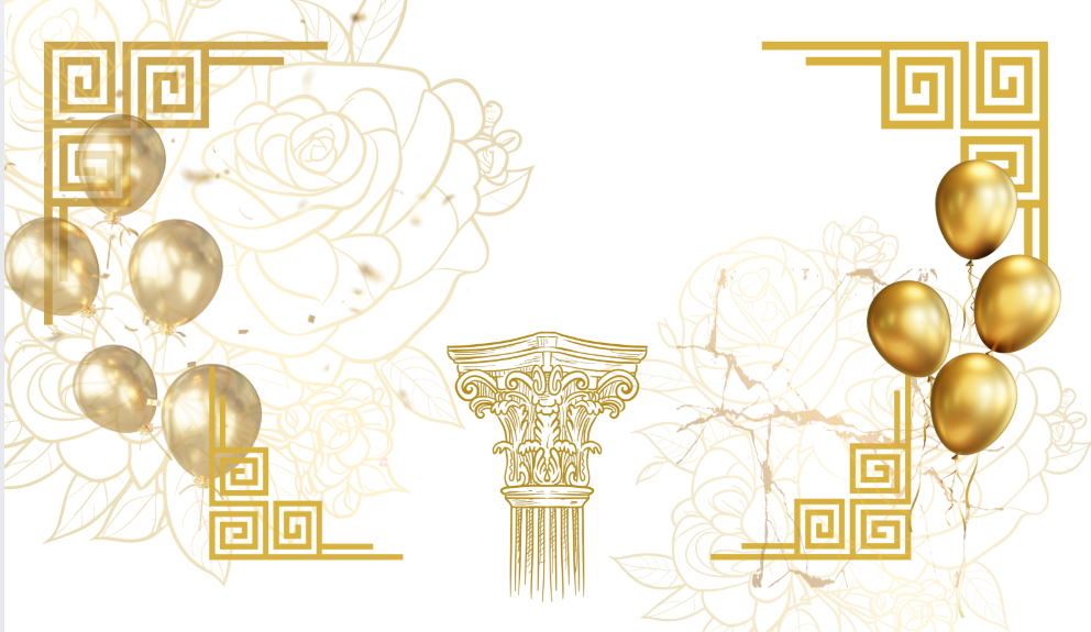 Greek column and golden roses representing the awards theme.