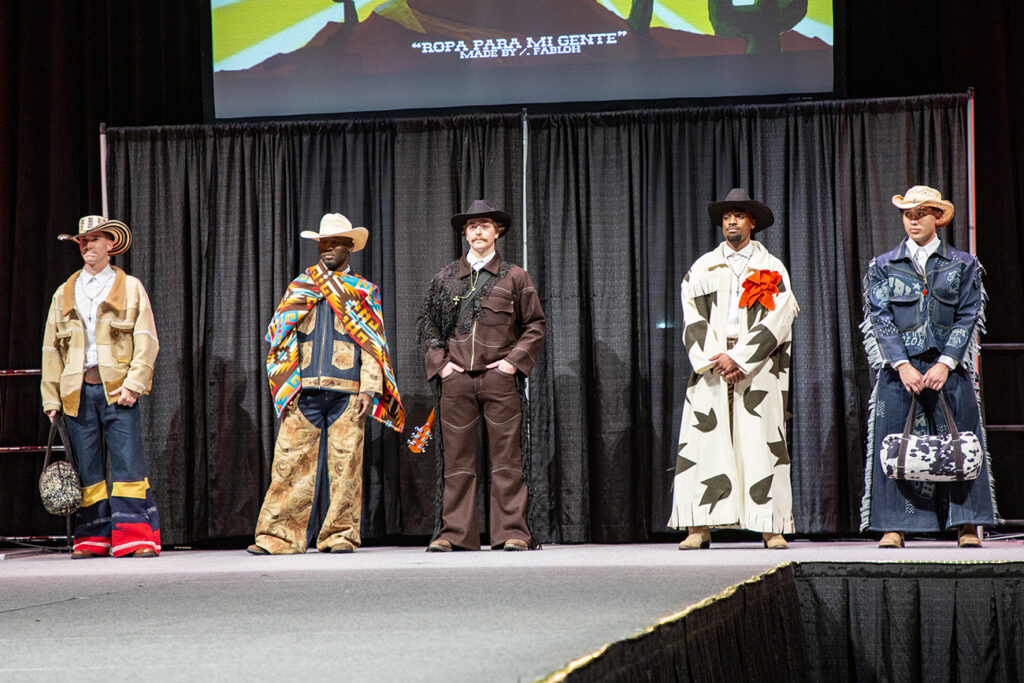 One of the winning looks from the fashion show, winning the Dean's Choice Award, this cowboy cultural reference collection includes 5 looks on the runway.