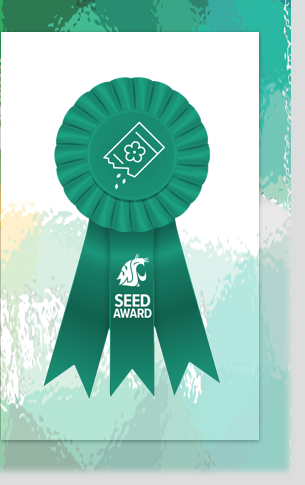 The Seed Award ribbon with a logo of a seed packet sprinkling out seeds.