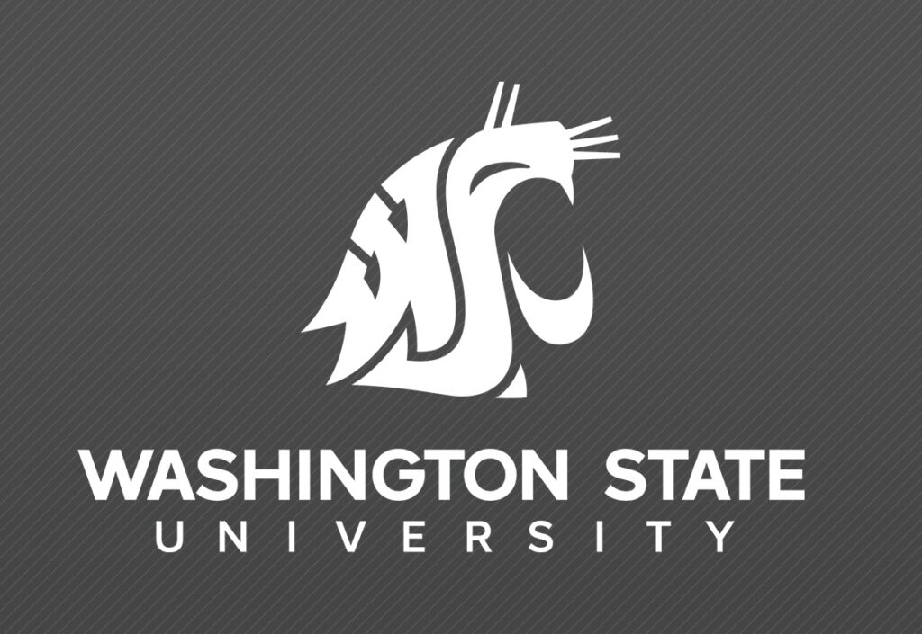 The WSU logo and words Washington State University are on a gray background with little white stripes.