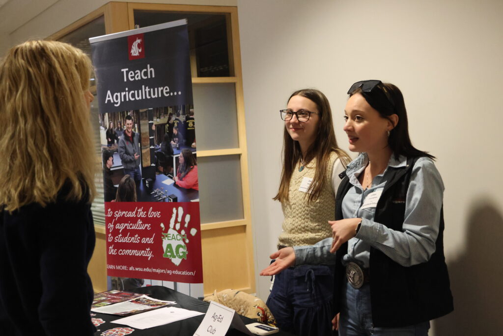 Agricultural teaching group explains opportunities to attendees at the CAHNRS Career Fair and Networking Night.