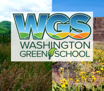 Washington Green School word mark with background landscapes.