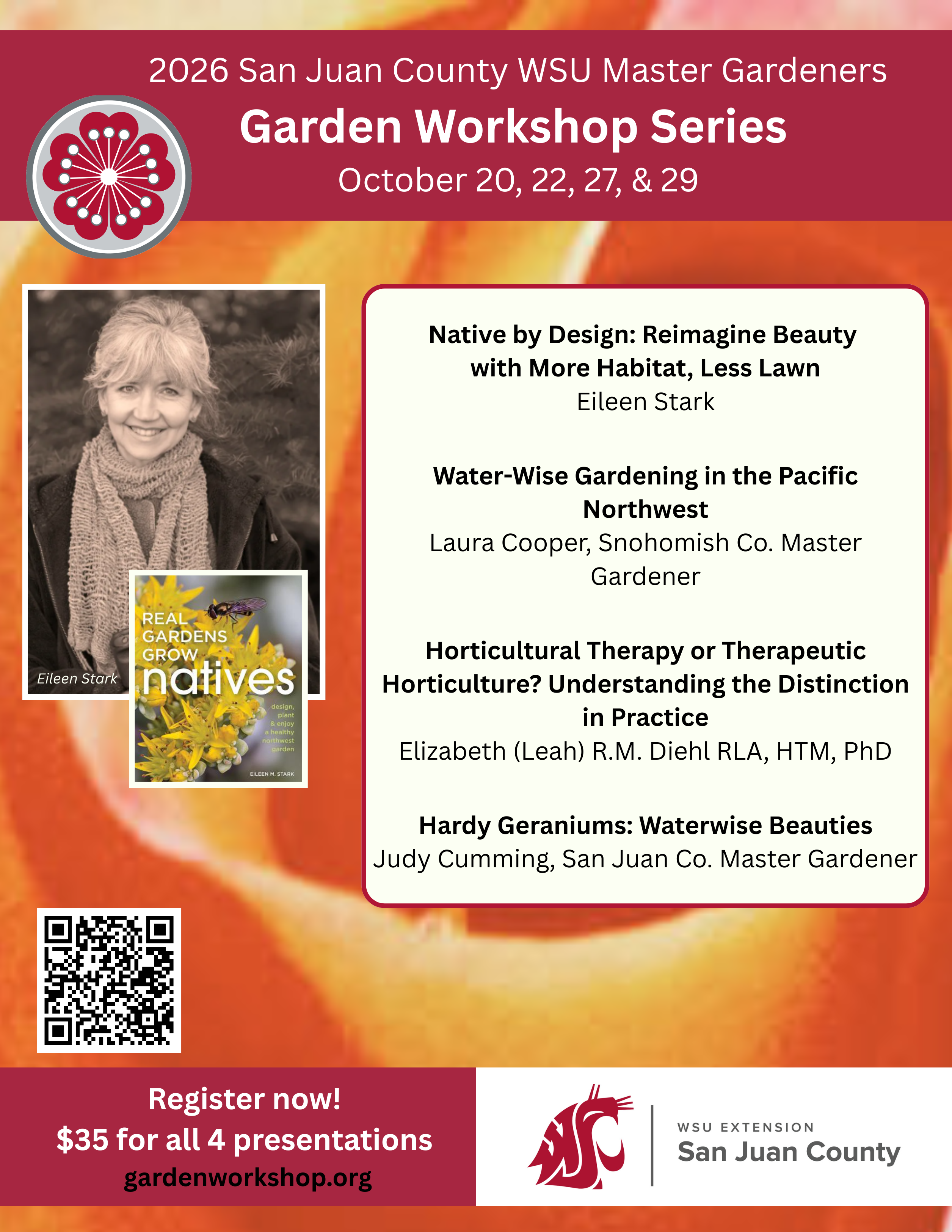 Flier shows keynote speaker, cost and dates of the event, the topics of the webinars and presenter names. Includes the logos of organizers and website link.