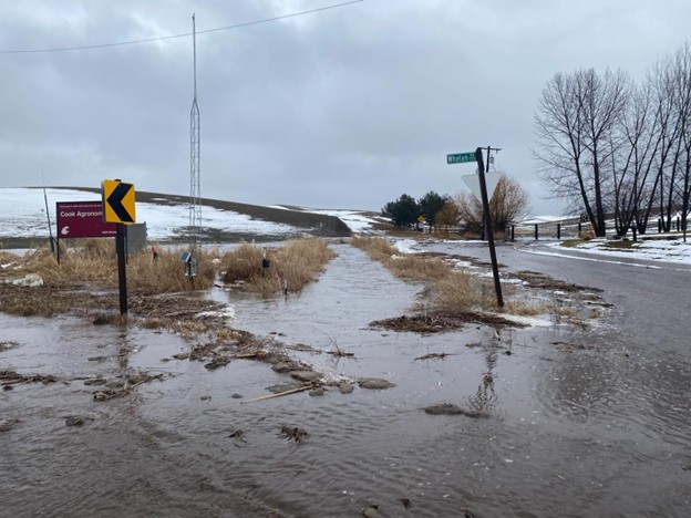 Flooding on February 23 from surface runoff near the Cook Agronomy Farm.