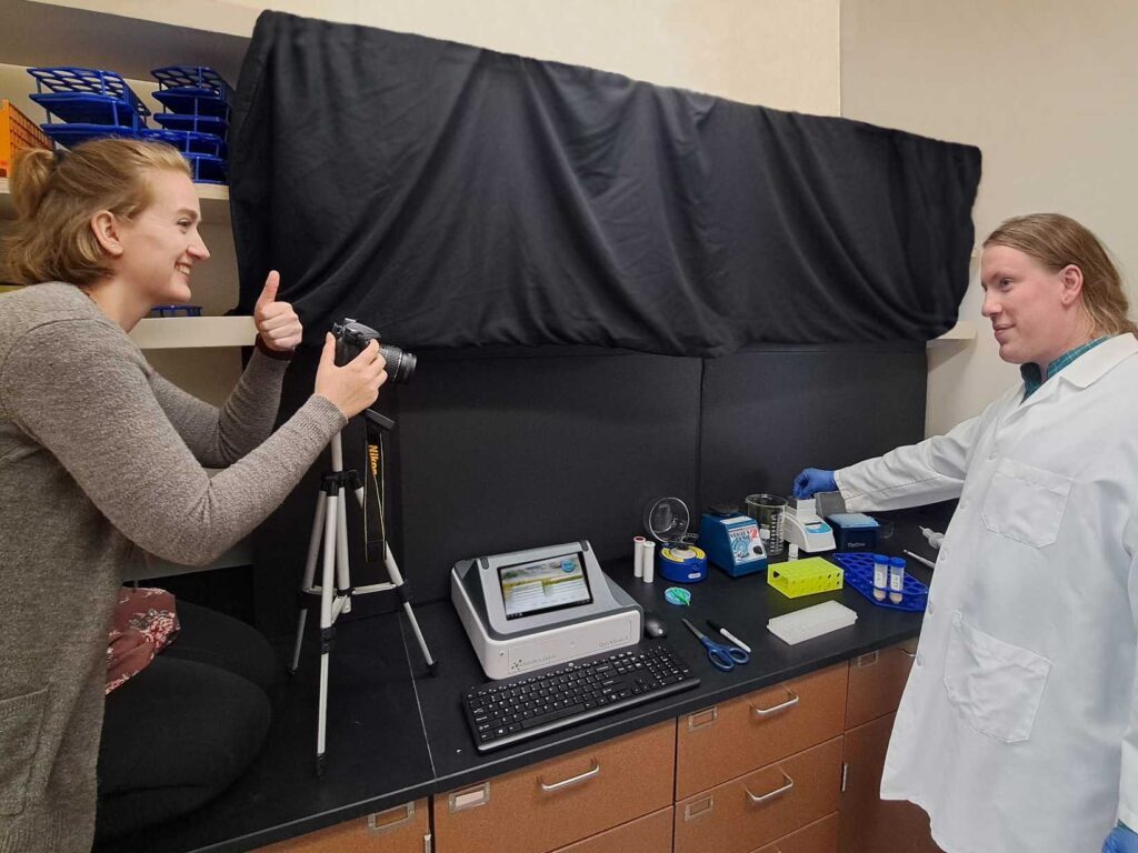 Filming the instructional video.