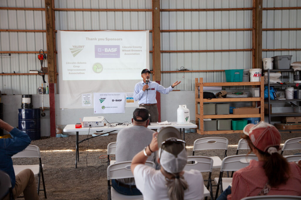 Dr. Raj Khosla speaks to attendees of the 2026 Wilke Farm Field Day.