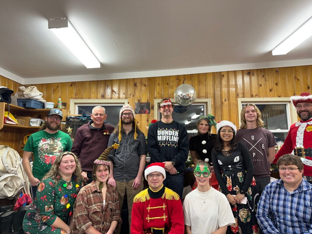 People dressed in holiday attire