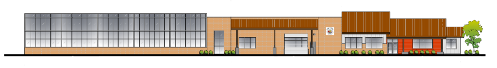 Rendering of North view of building.