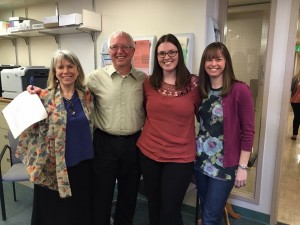 Laura Hill, Tom Power, Ashley Beck, and Brittany Cooper celebrate Beck's successful defense of her doctoral dissertation in April.