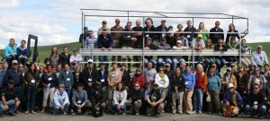 A tour group explores test sites at the Cook Agronomy Farm Field Day.