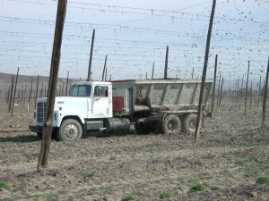 Biosolids being spread on agricultural fields. Photo: A. Bary.