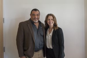 Wright and Franz pose together against a plain background.