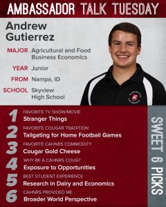 Graphic of student's interests with a formal portrait photo.