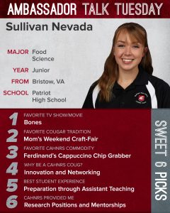 Graphic of student's interests with a formal portrait photo.