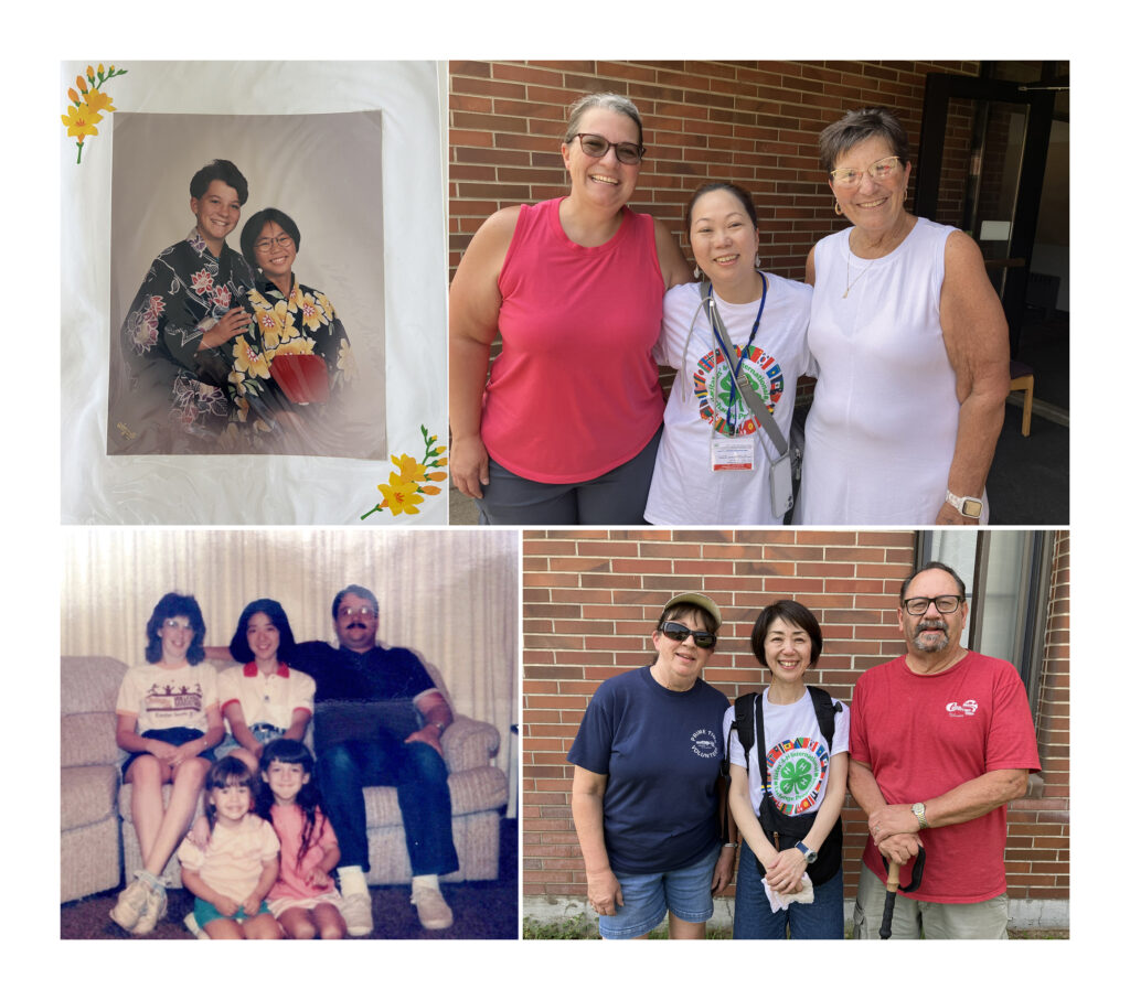 4 photos in a collage. 2 are dated and slightly faded. The other 2 are from this summer. All feature people posing for formal photos.