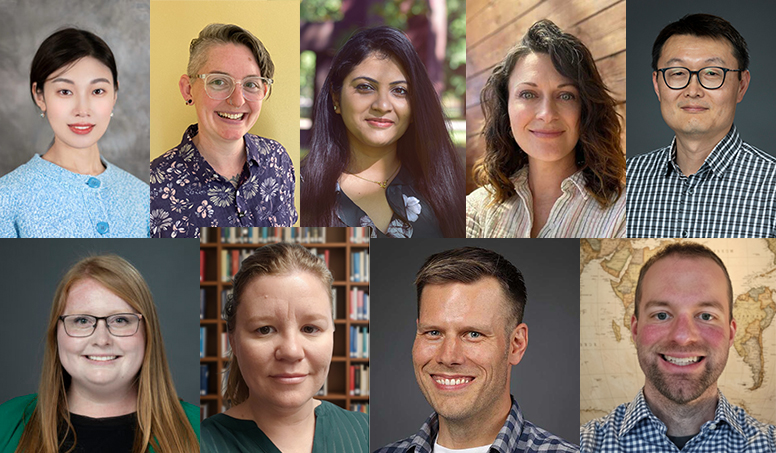Photo illustration showing nine headshots of the fellows