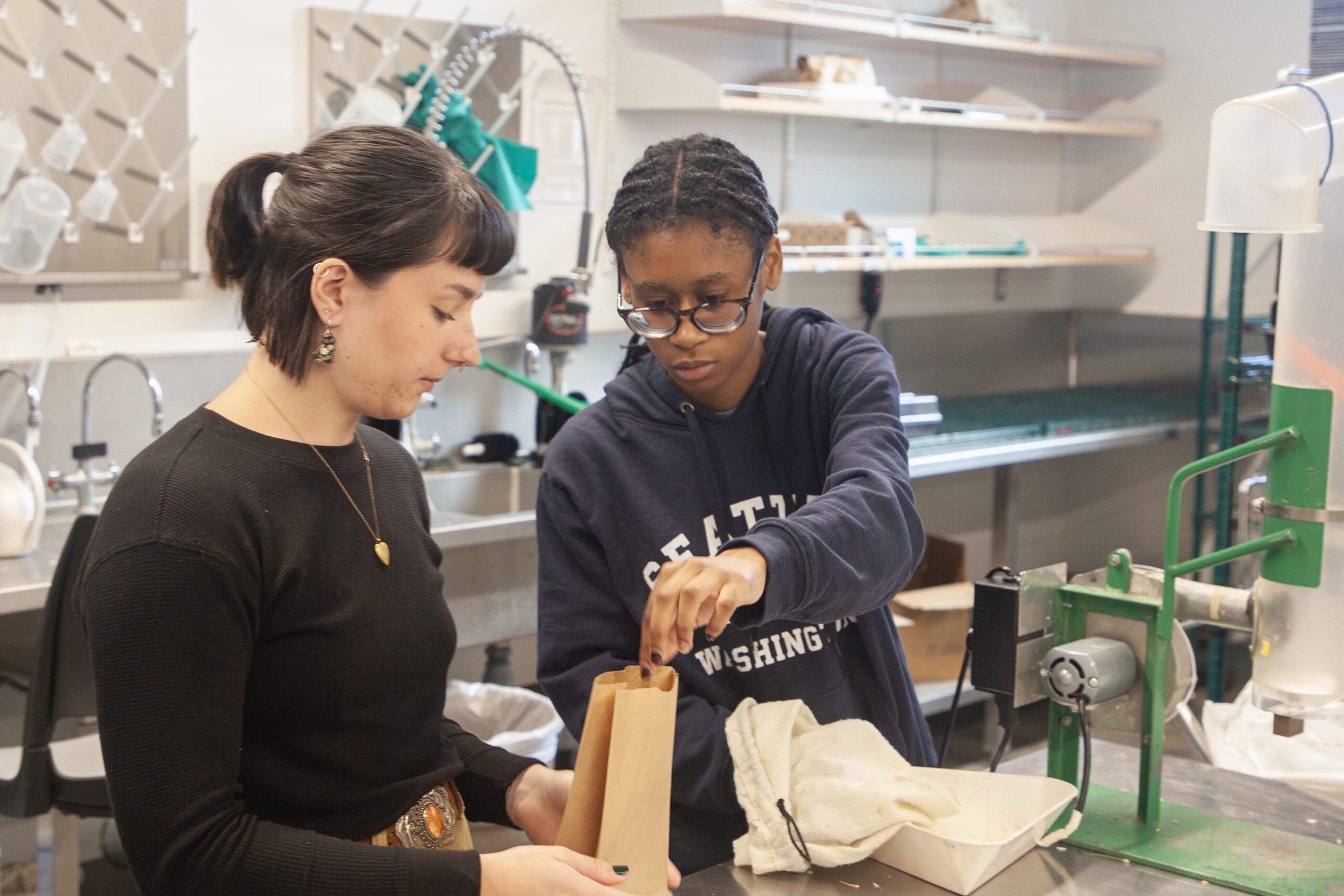 Two students working together on a project.