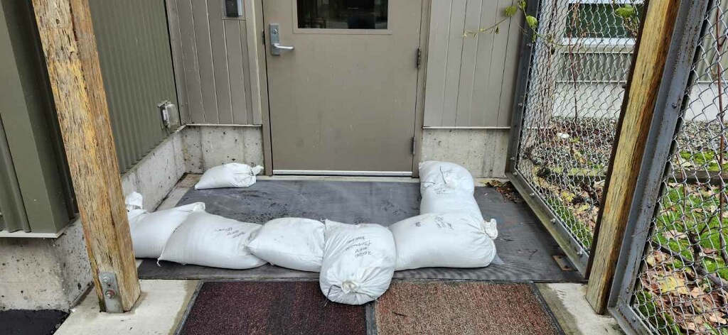 NWREC sandbagged entrance door