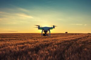 Drone flying above a field