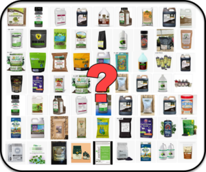 Pictures of 63 individual products that "promote" soil health.
