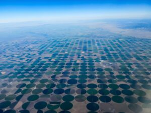 Aerial view of numerous fields