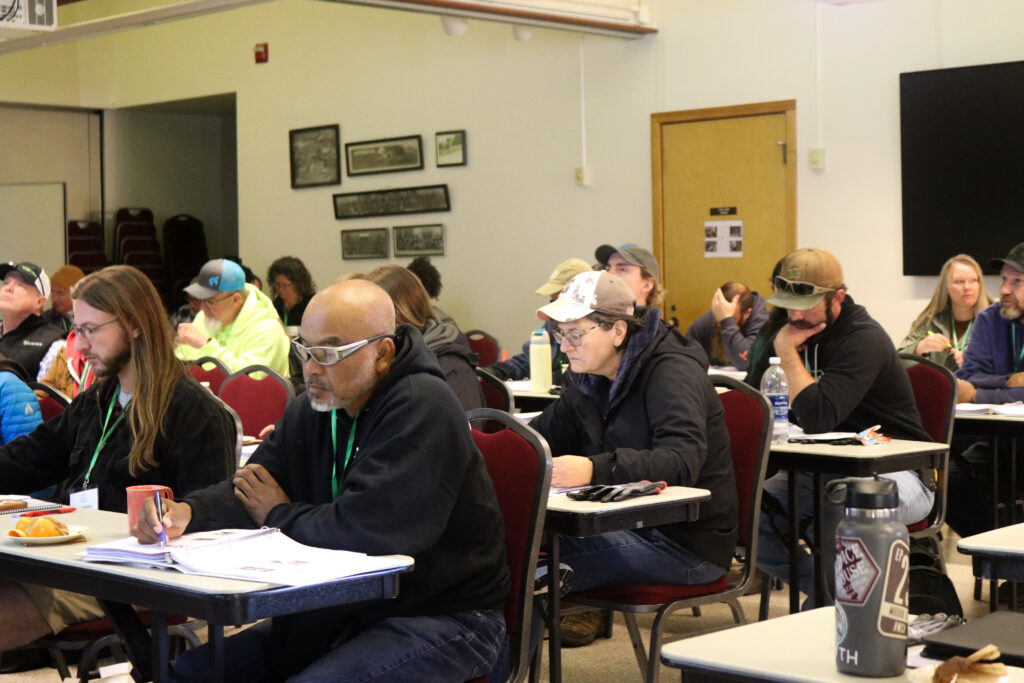 A classroom of people.