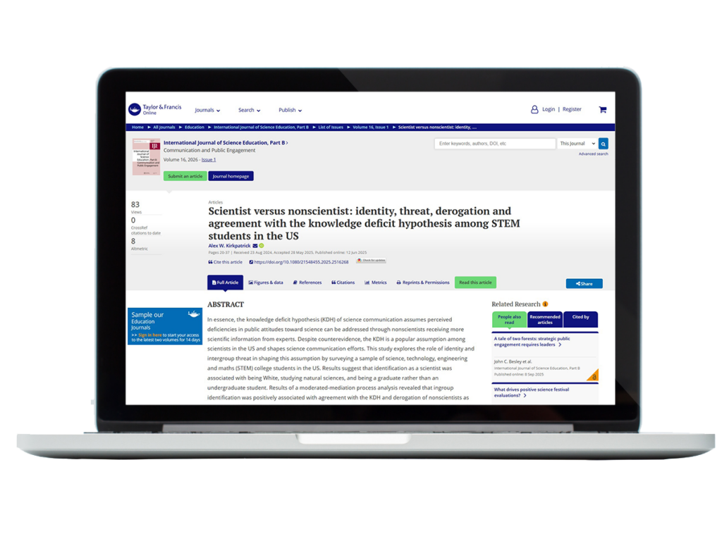 Laptop with illegible screenshot of publication superimposed.