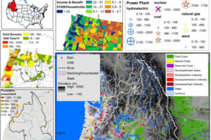 Colorful maps showing illegible data.
