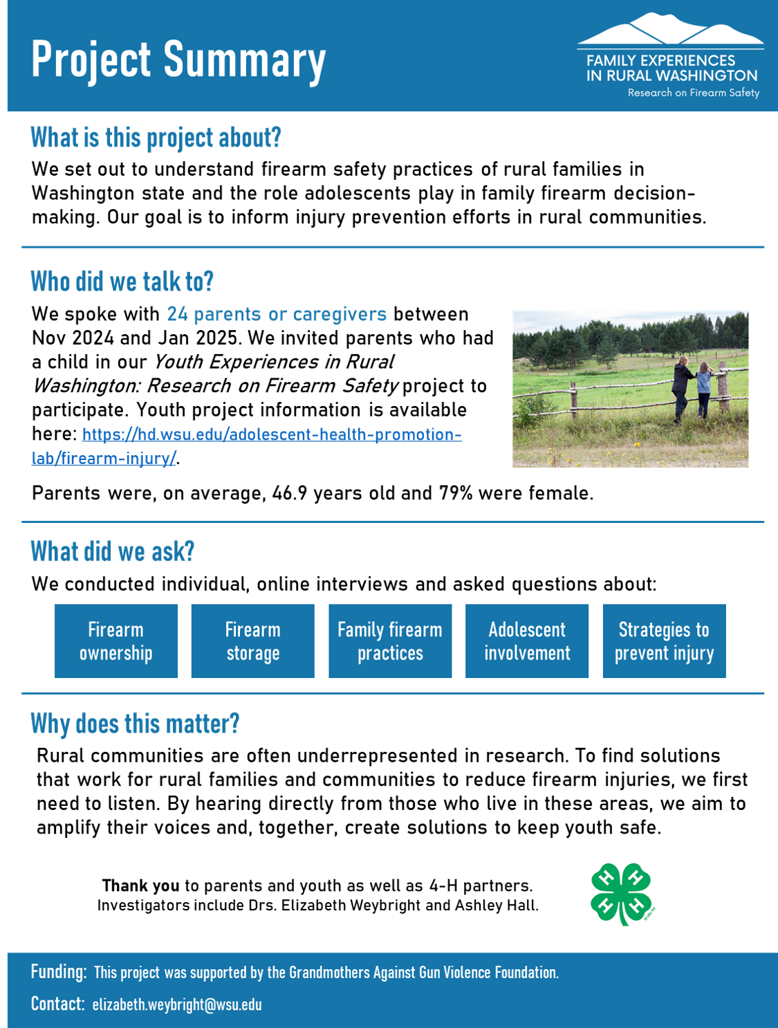 Project summary description including purpose and need for research, participants, and questions asked.