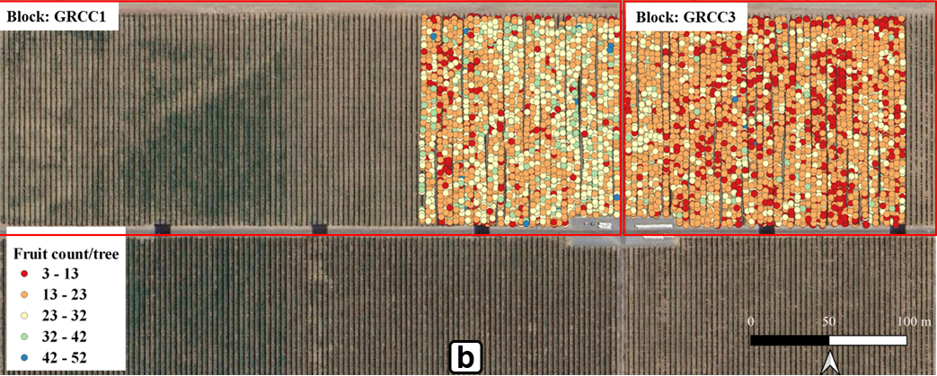 A blossom map overlayed on the aerial view of the smart orchard.