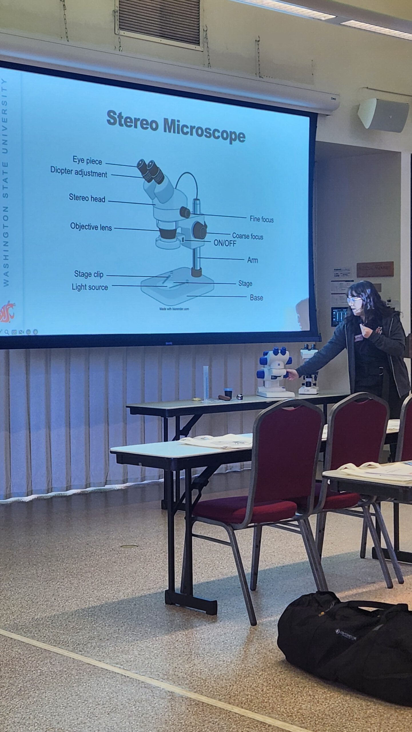 Bri Price talking to group at diagnostic microscopy workshop