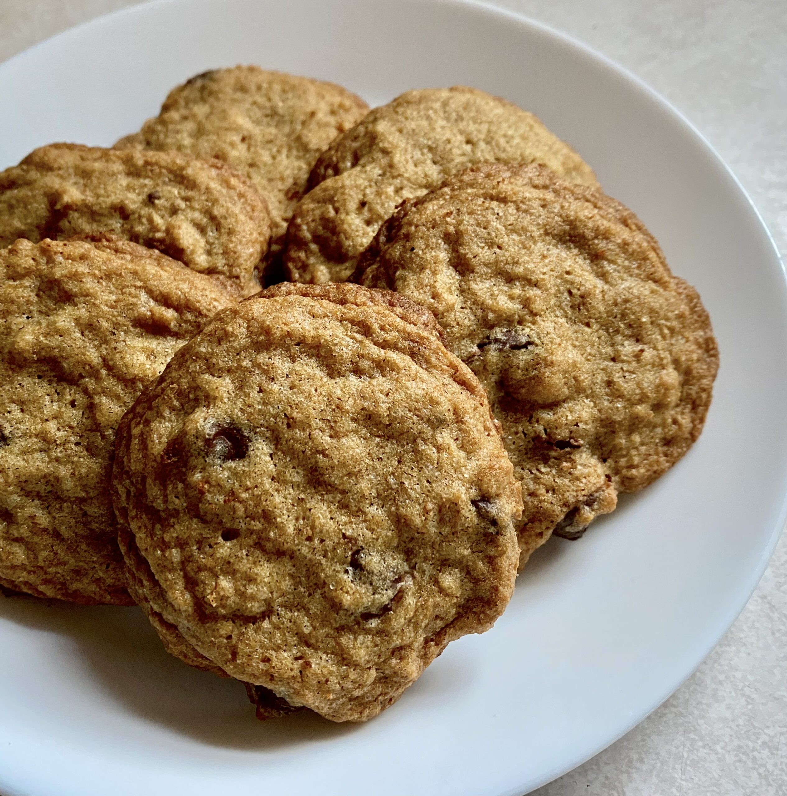 plate of chocolate chip cookies