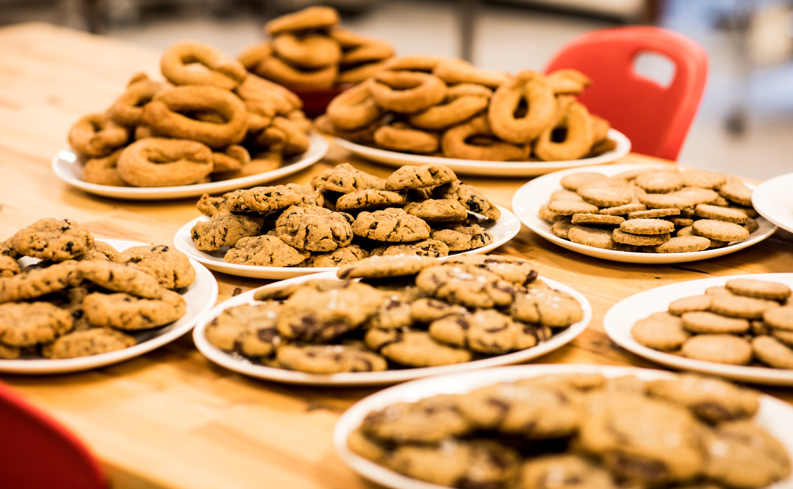 plates of cookies on a table