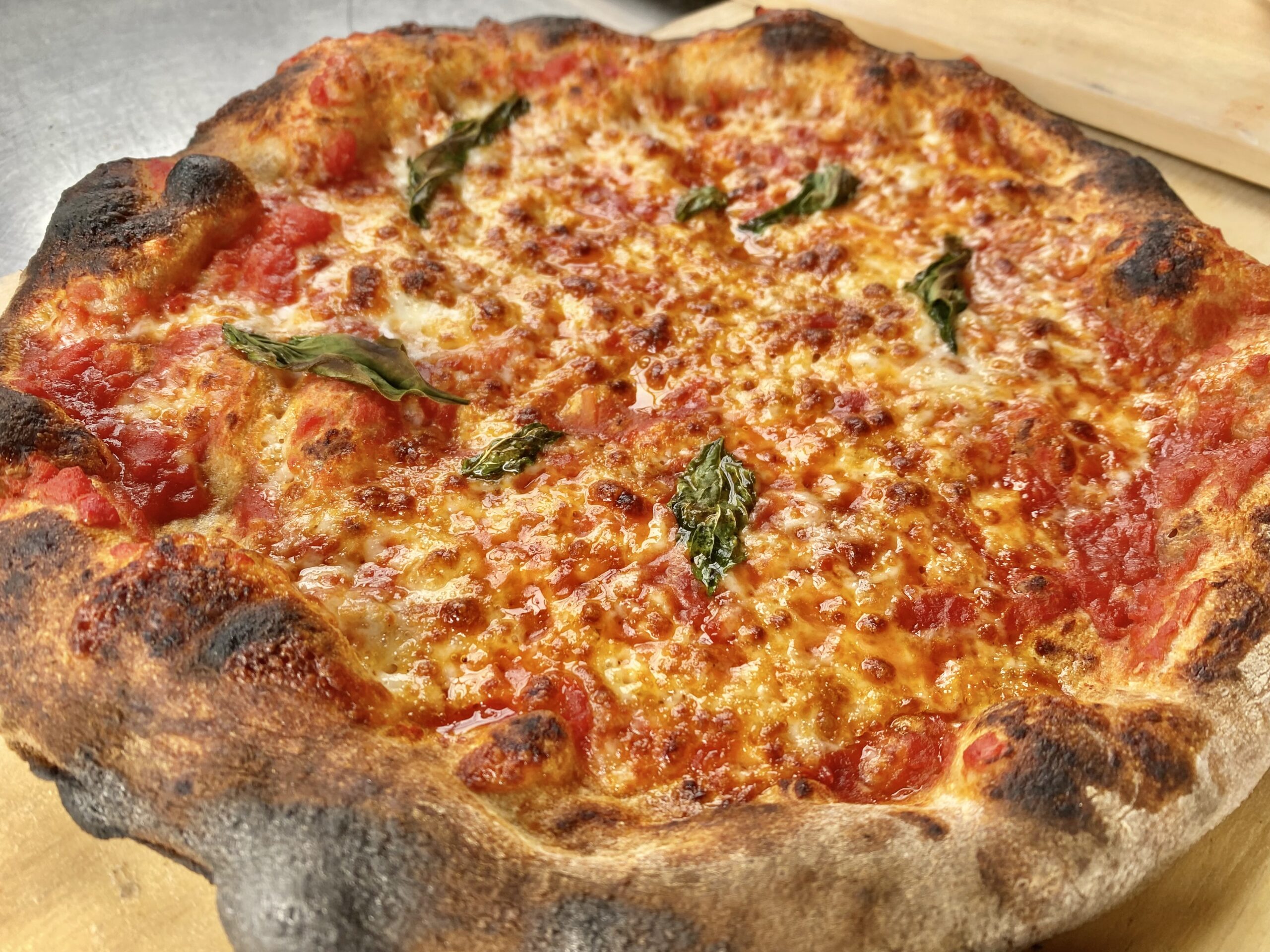 Close up of a cheese pizza