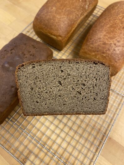 Cross section of a loaf of buckwheat bread.