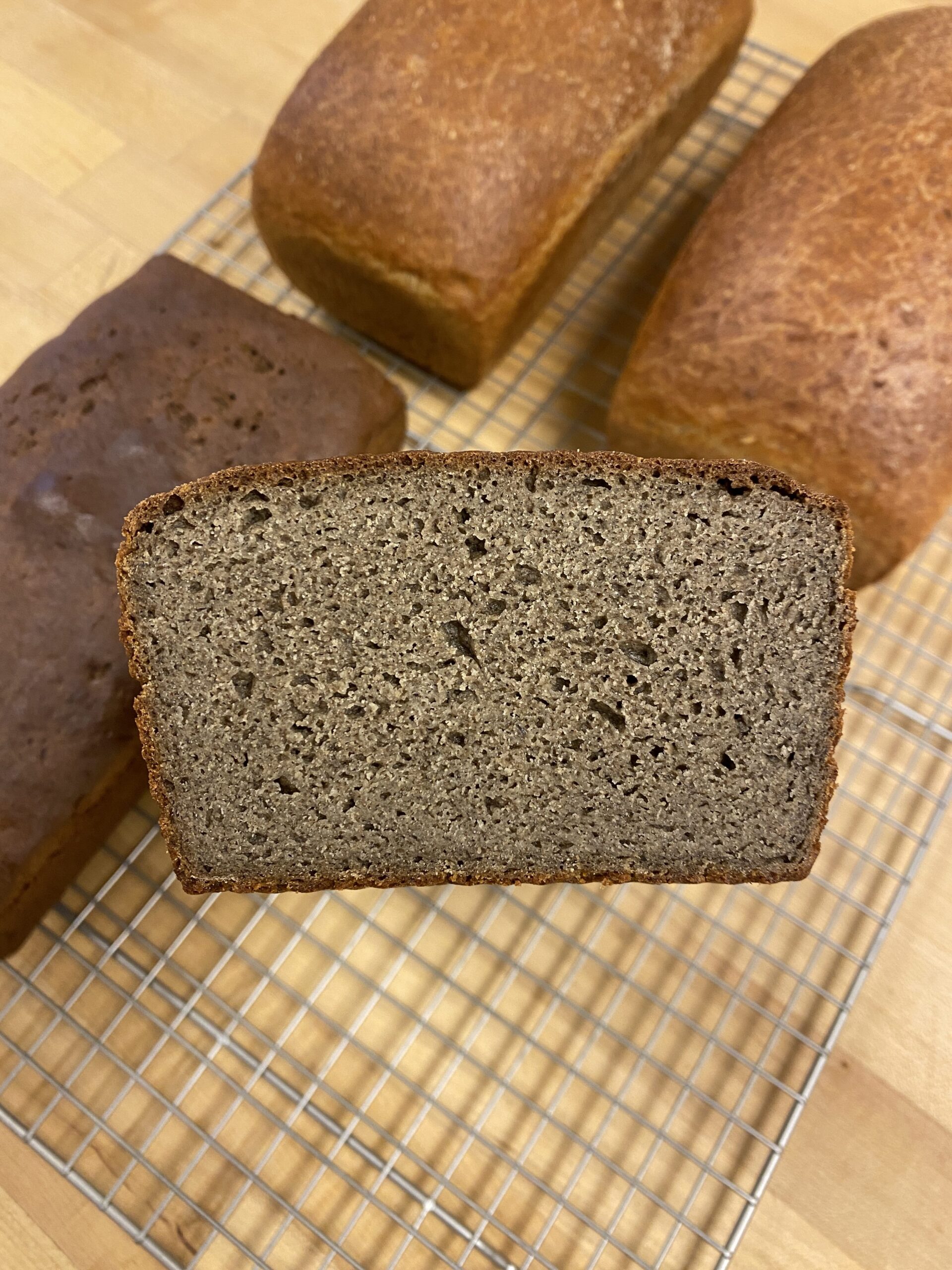 Cross section of a loaf of buckwheat bread.