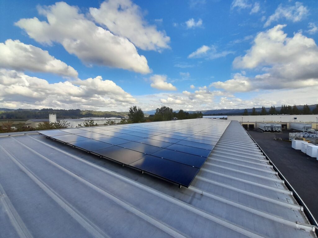 Community Solar East. The solar array atop a building at the Port of Camas Washougal, WA.