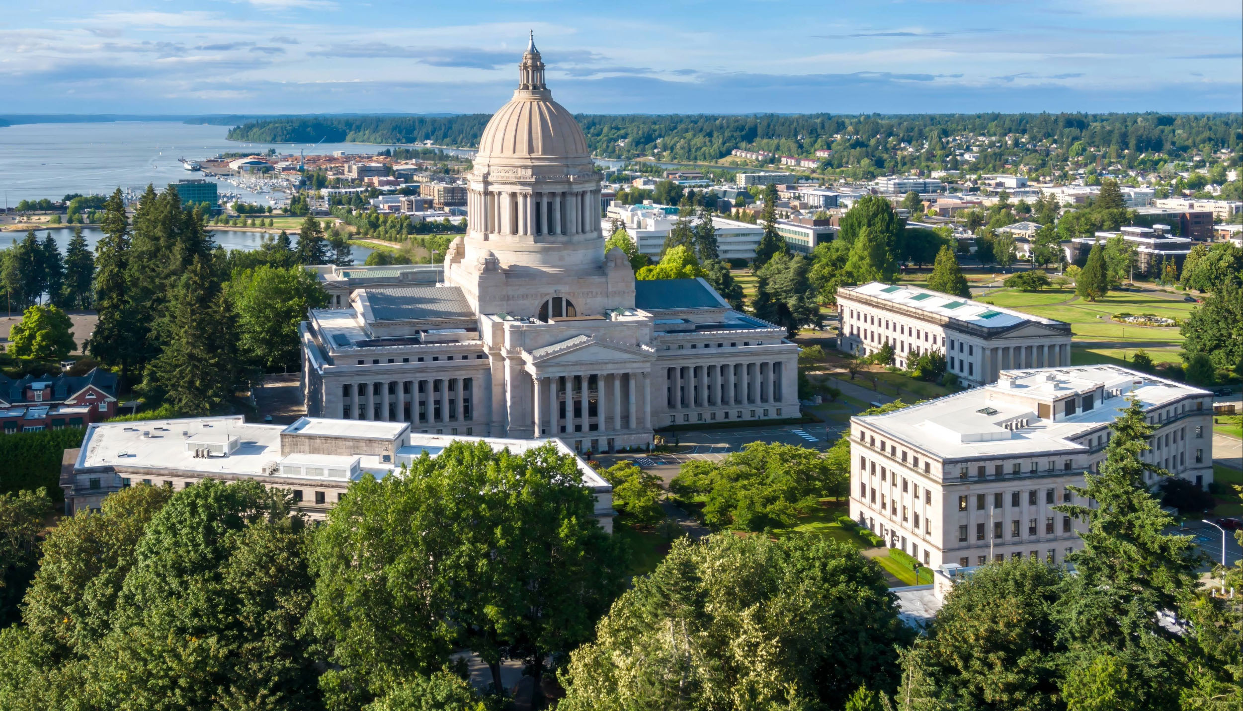 An aerial view of the capital building in Olympia Washington