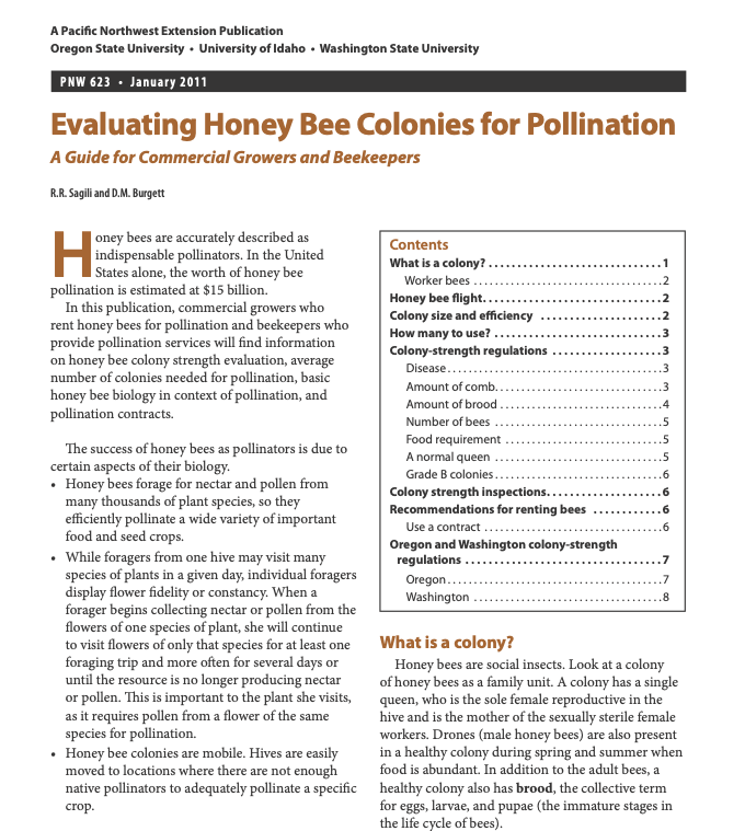 Evaluating Honey Bee Colonies for Pollination- coverpage