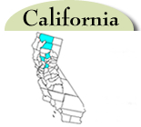 Map of California with counties with jointed goatgrass highlighted in blue. 