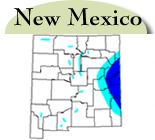 Map of New Mexico with counties with jointed goatgrass highlighted in blue. 