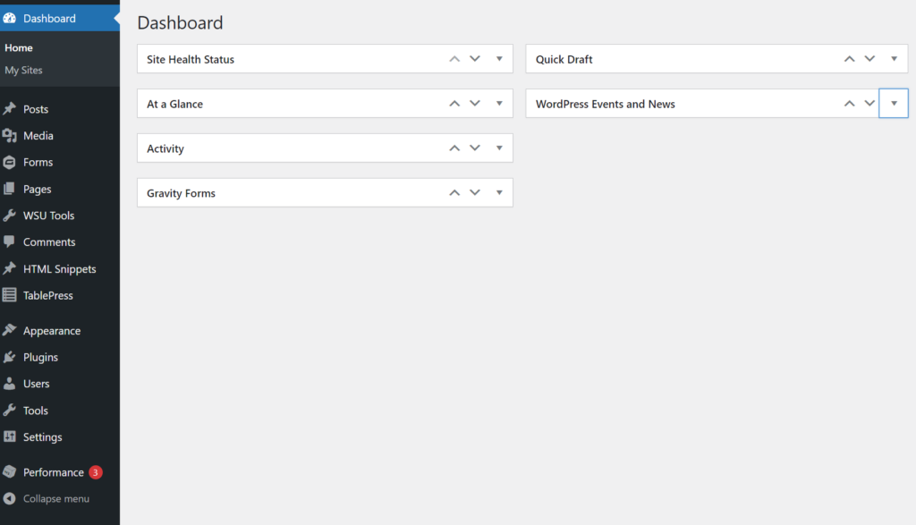 Screenshot of the WordPress dashboard.