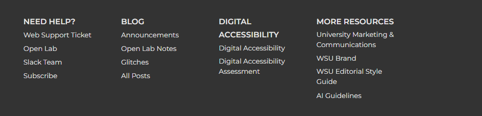 Screenshot of the navigation menu in the footer.