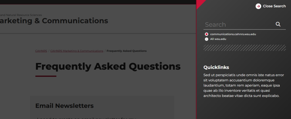 Screenshot of the Quicklinks widget area.