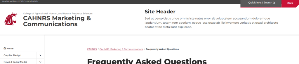 Screenshot showing the site header widget area.