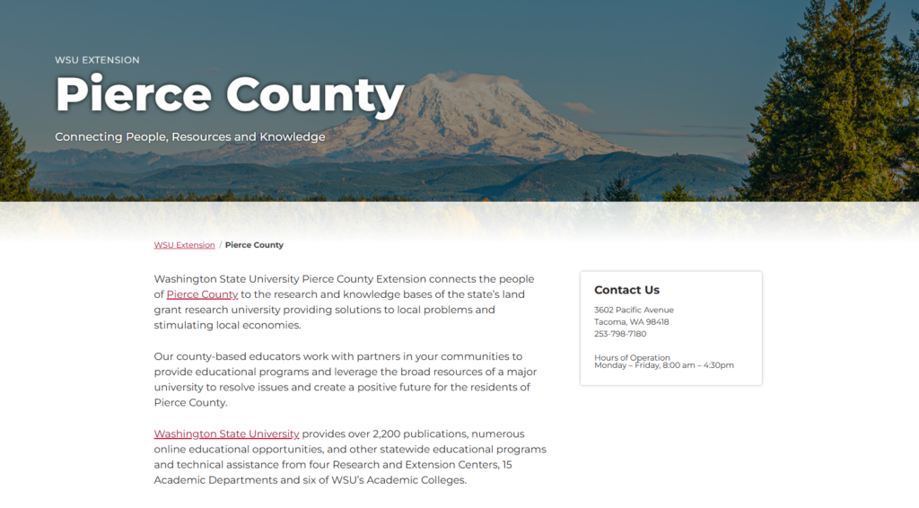 Screenshot of the hero banner and introduction section of a extension county website.