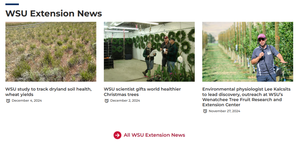 Screenshot of the WSU Extension news section.