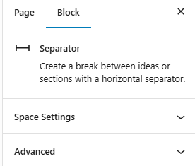 Screenshot of the separator block settings.